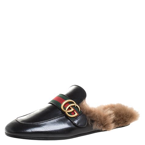 used gucci fur loafers